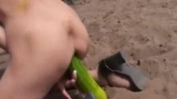 Amateur sucks a huge horse dick during outdoor masturbation