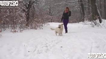 Snowy woods fucking with a beauty in purple pants