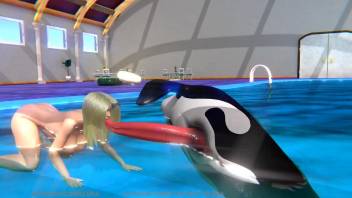 Dolphin fucks a slutty blonde in a hardcore video