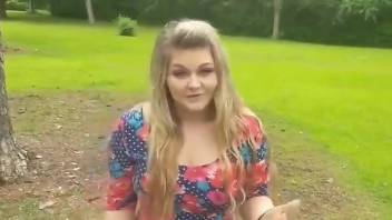 Deranged blonde enjoying dog's piss for the cam