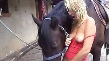 Stallion fucks a slender girl deep in cunt