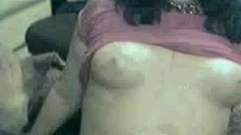 Dog fucks teen on live cam and sperms her tits