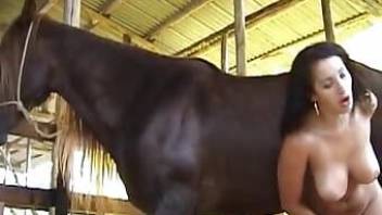 Skirt-wearing hottie fucks a hot horse